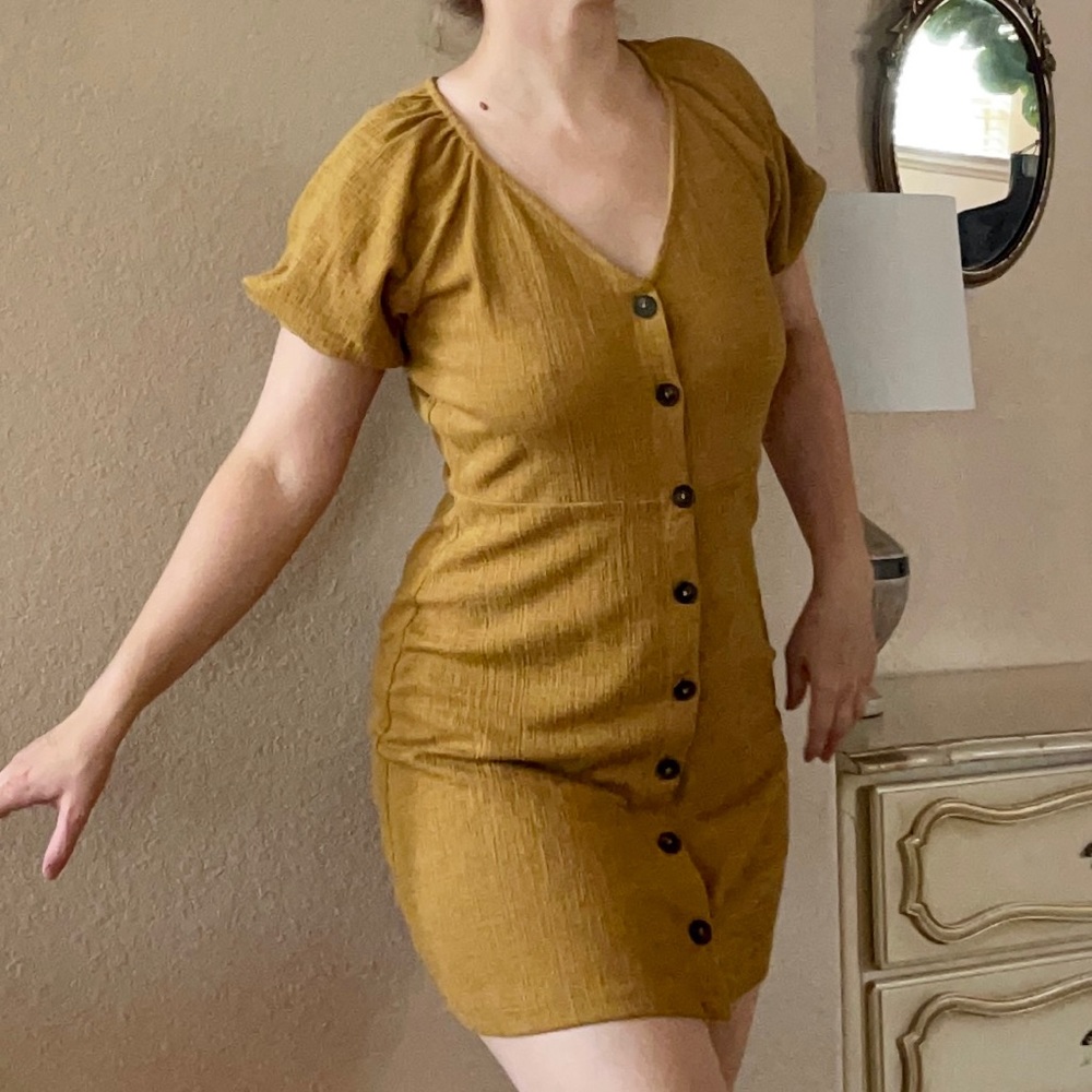 Madewell Mustard Button-Front Mini Dress
